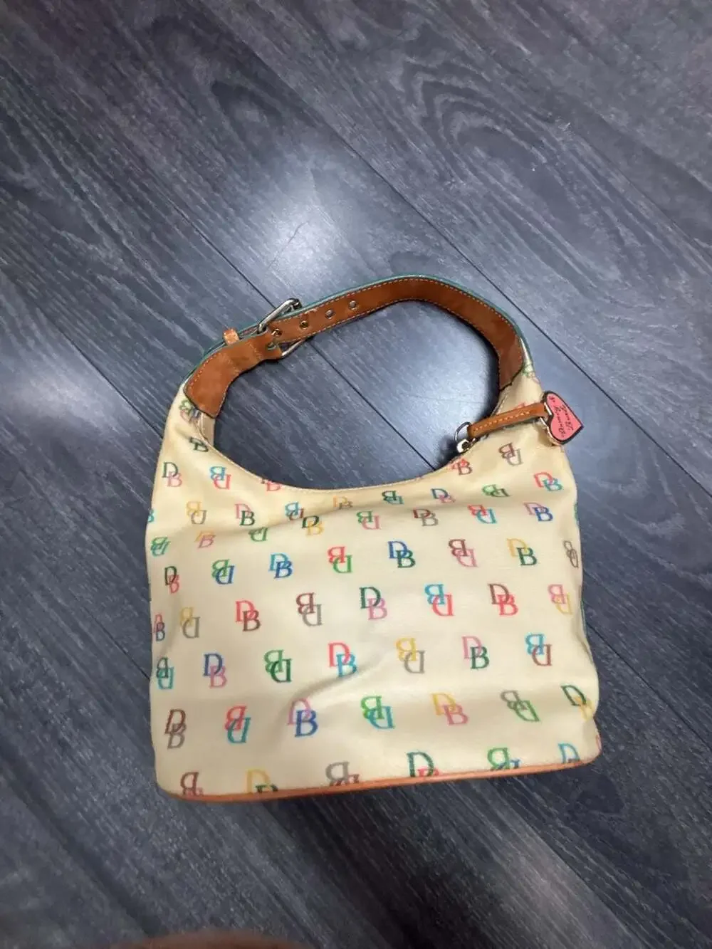 Dooney & Bourke Rainbow Signature Monogram Hobo Shoulder Bag with Heart Charm